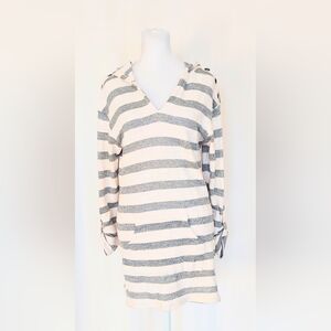 Blue Curl Beachwear Size Small Hooded Swimsuit Cover Up Gray & Beige Stripes